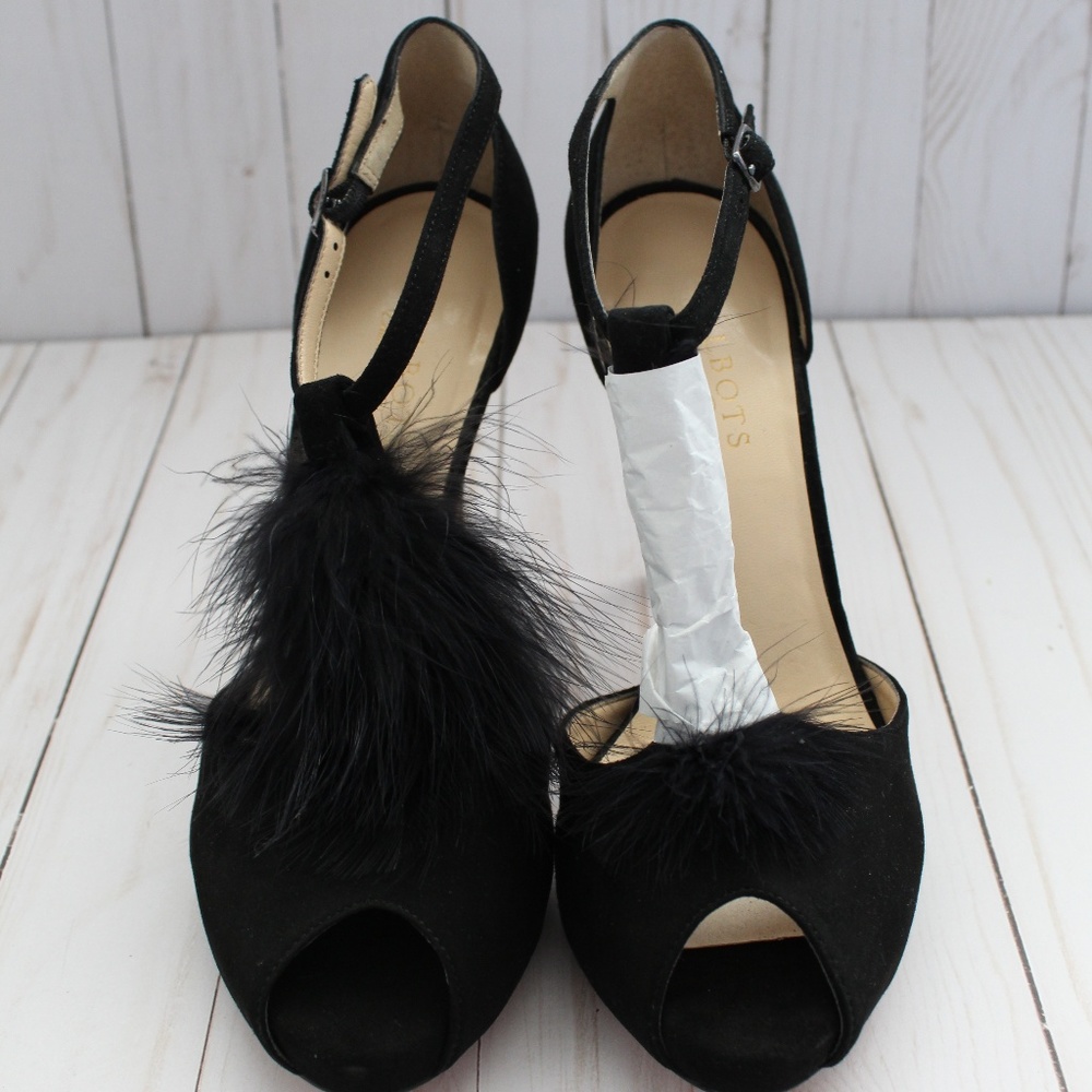 Talbot Elana Suede Leather Feather T Strap Pumps